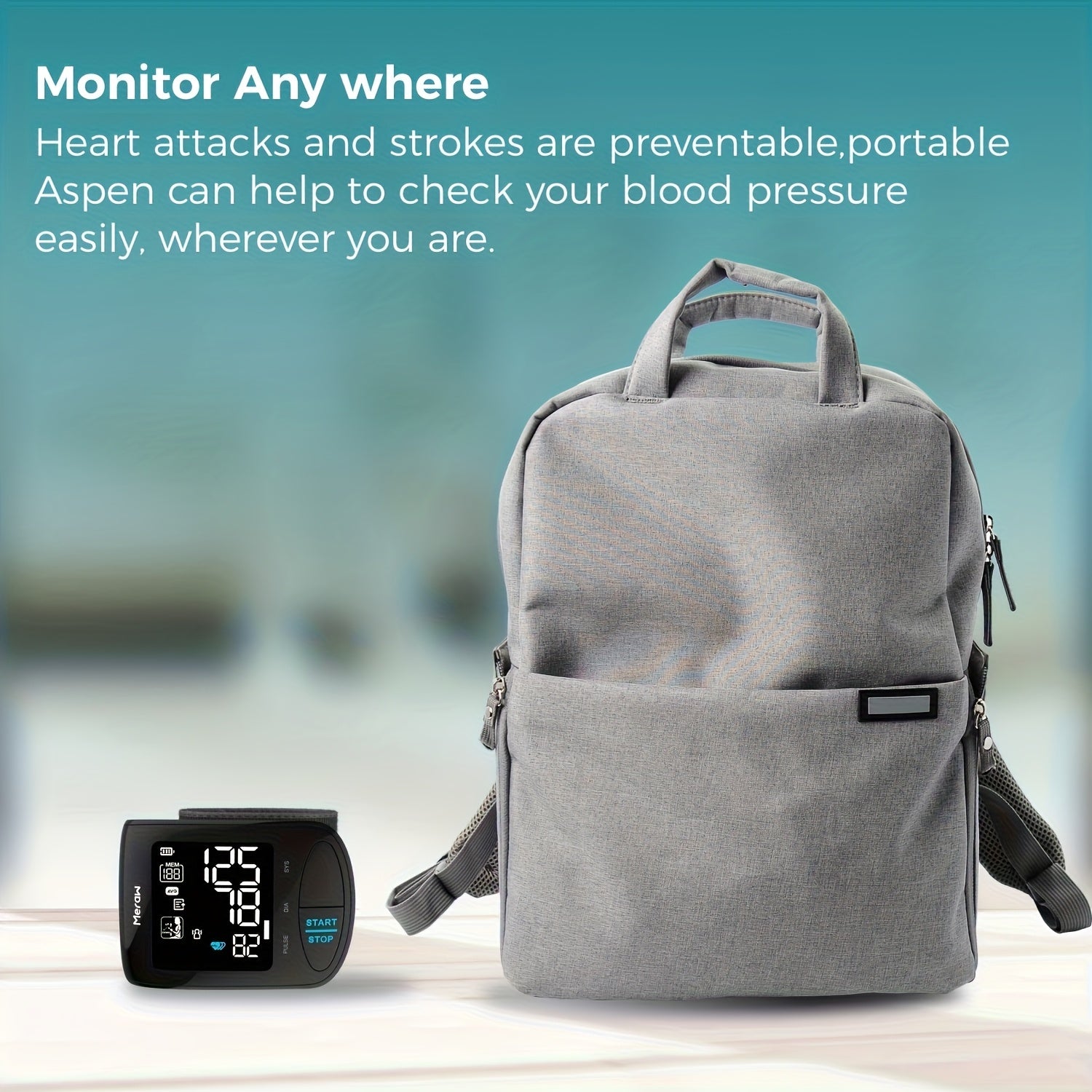 Meraw Wrist Blood Pressure Monitor for Adults with Large 5.3"-8.5" Cuff, High Accuracy Automatic BP Machine, Irregular Heartbeat Detection, App Connected (iOS/Android), Backlit LCD Display, AAA Battery Powered, Home Health Monitoring | Sleek Device Design