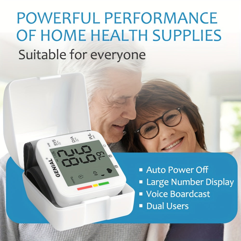 Blood Pressure Monitor Adjustable Wrist Blood Pressure Cuff 2 X 99 Readings Digital Rechargeable Blood Pressure Machine With Voice Broadcasting With Carrying Case For Home Use, Battery Not Included