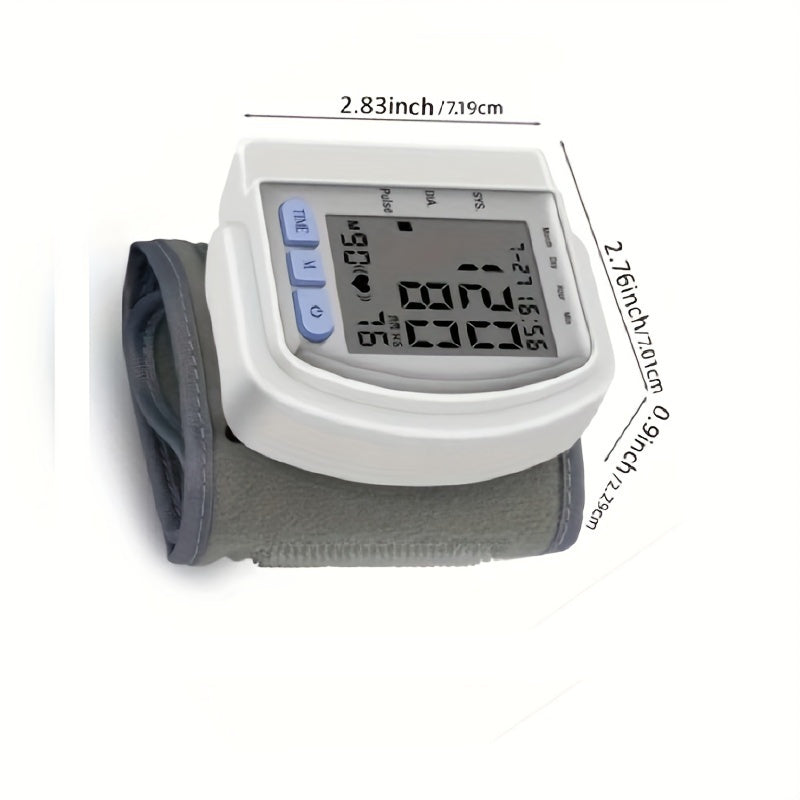 Digital Wrist Blood Pressure Monitor with Large LCD Display, Adjustable Wrist Strap & Memory Storage - Portable Automatic Inflation Sphygmomanometer with Heart Rate Monitor, Cuff Inflation Indicator, Battery-Powered (Batteries Not Included) for Home &