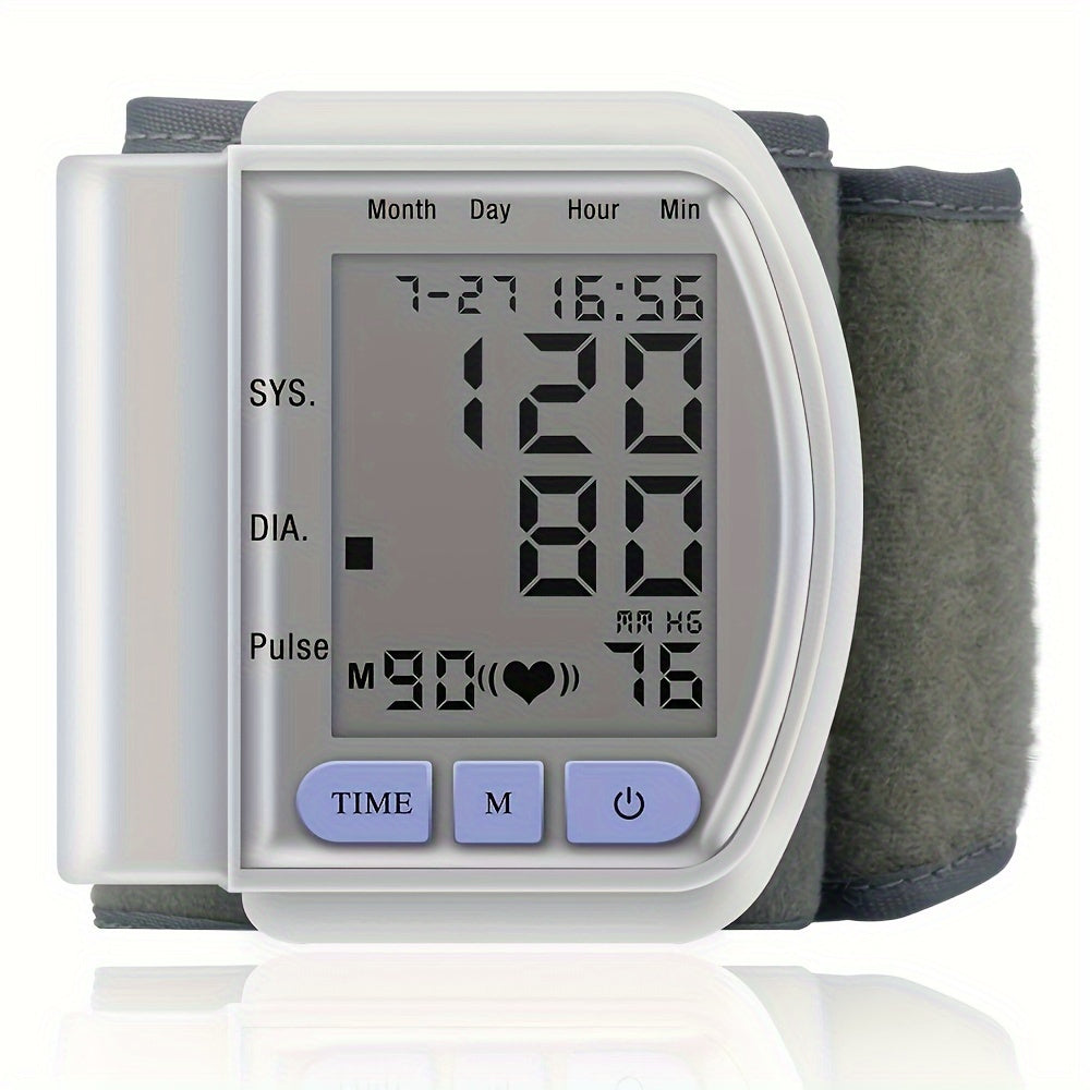 Digital Wrist Blood Pressure Monitor with Large LCD Display, Adjustable Wrist Strap & Memory Storage - Portable Automatic Inflation Sphygmomanometer with Heart Rate Monitor, Cuff Inflation Indicator, Battery-Powered (Batteries Not Included) for Home &