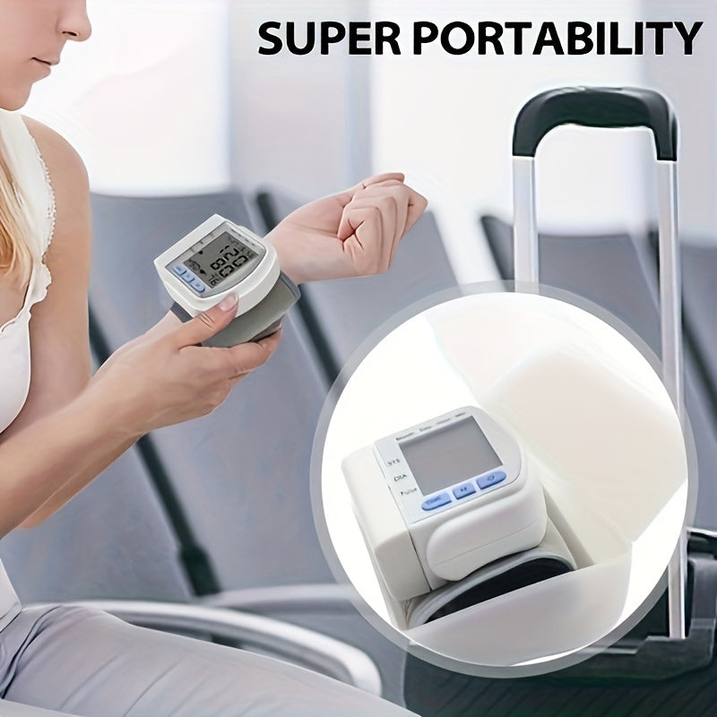 Digital Wrist Blood Pressure Monitor with Large LCD Display, Adjustable Wrist Strap & Memory Storage - Portable Automatic Inflation Sphygmomanometer with Heart Rate Monitor, Cuff Inflation Indicator, Battery-Powered (Batteries Not Included) for Home &