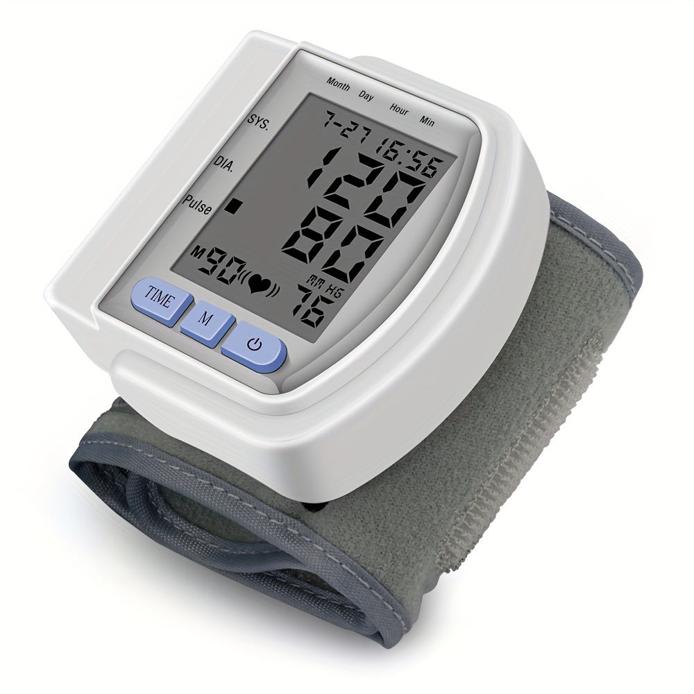 Digital Wrist Blood Pressure Monitor with Large LCD Display, Adjustable Wrist Strap & Memory Storage - Portable Automatic Inflation Sphygmomanometer with Heart Rate Monitor, Cuff Inflation Indicator, Battery-Powered (Batteries Not Included) for Home &
