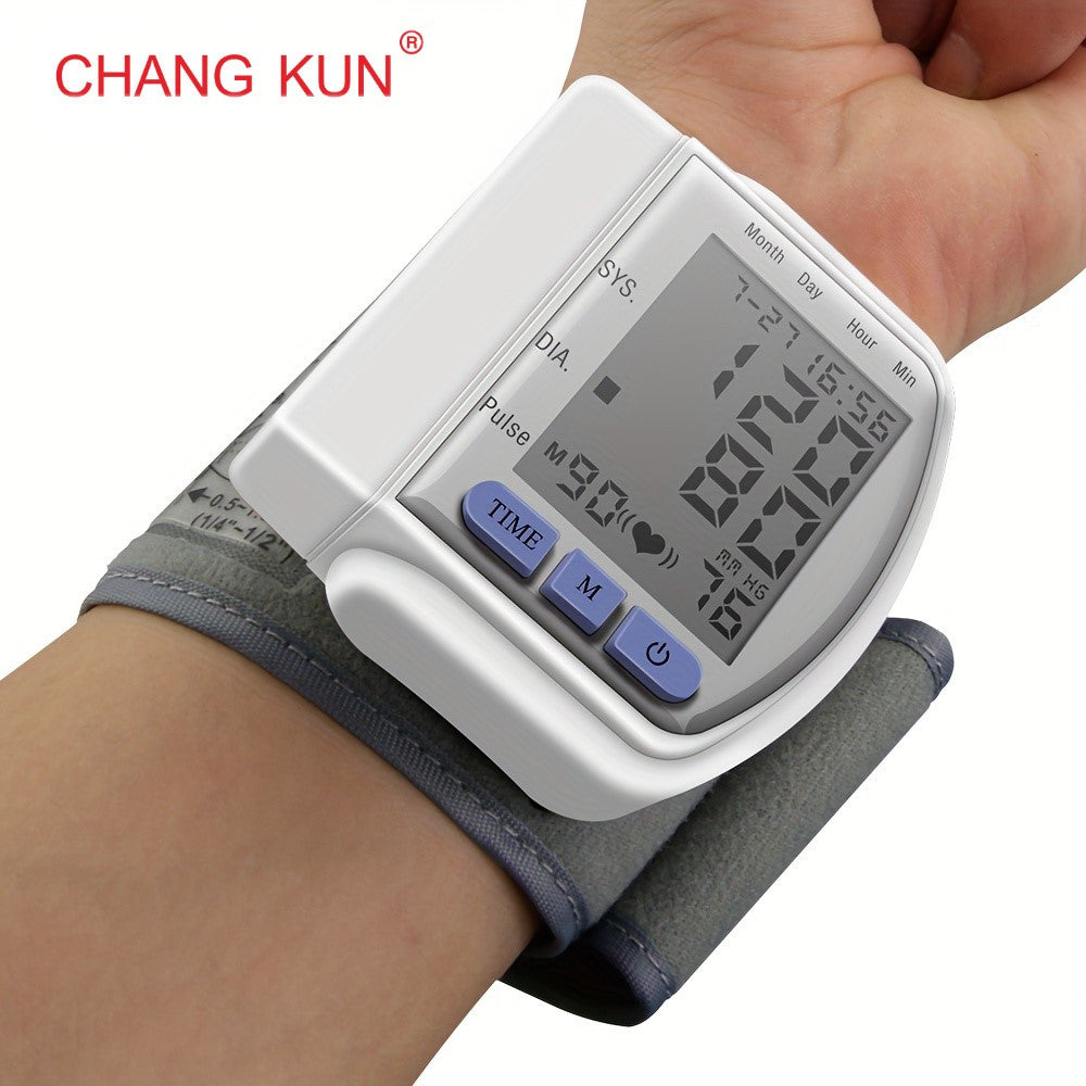 Digital Wrist Blood Pressure Monitor with Large LCD Display, Adjustable Wrist Strap & Memory Storage - Portable Automatic Inflation Sphygmomanometer with Heart Rate Monitor, Cuff Inflation Indicator, Battery-Powered (Batteries Not Included) for Home &