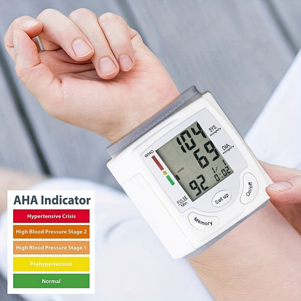 Automatic Wrist Blood Pressure Monitor with Large LCD Screen - Adjustable Cuff, Pulse Rate Detection, Irregular Heartbeat Alert, Battery-Powered(Batteries Not Included) 36V Or Lower, Safe for Adults, for Summer