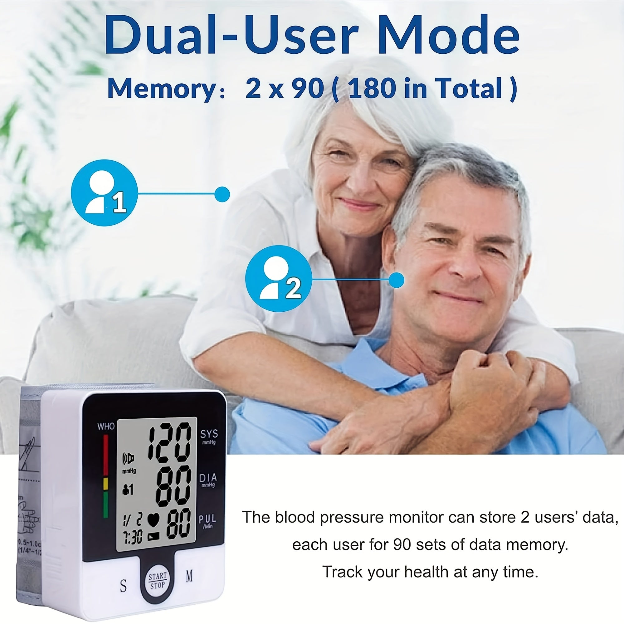 Automatic Wrist Blood Pressure Monitor with Adjustable Cuff, 90x2 Memory Storage, Large LCD Display, and Heart Rate & Sphygmomanometer Readings - Battery-Powered for Home Use, Wrist Bp Monitor | Userfriendly Design | Clear Readability