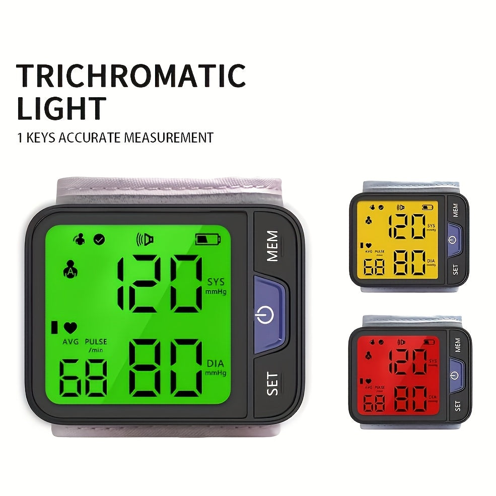 Automatic Wrist Blood Pressure Monitor With Voice, 3-Color Backlit Digital LCD Display, 240 Memory Storage For Dual Users, Portable Adjustable Cuff BP Device For Home Use.