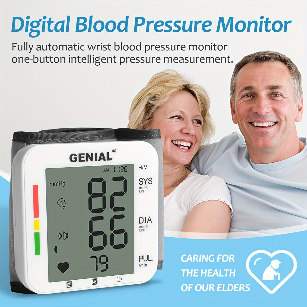 Blood Pressure Monitor Adjustable Wrist Blood Pressure Cuff 2 X 99 Readings Digital Rechargeable Blood Pressure Machine With Voice Broadcasting With Carrying Case For Home Use, Battery Not Included