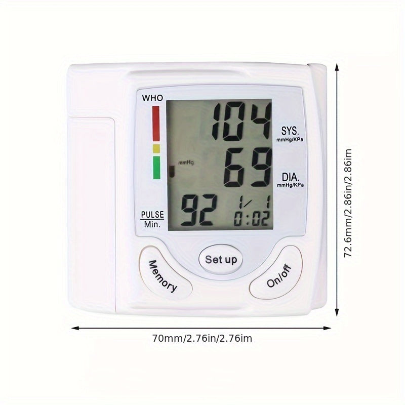 Automatic Wrist Blood Pressure Monitor with Large LCD Screen - Adjustable Cuff, Pulse Rate Detection, Irregular Heartbeat Alert, Battery-Powered(Batteries Not Included) 36V Or Lower, Safe for Adults, for Summer