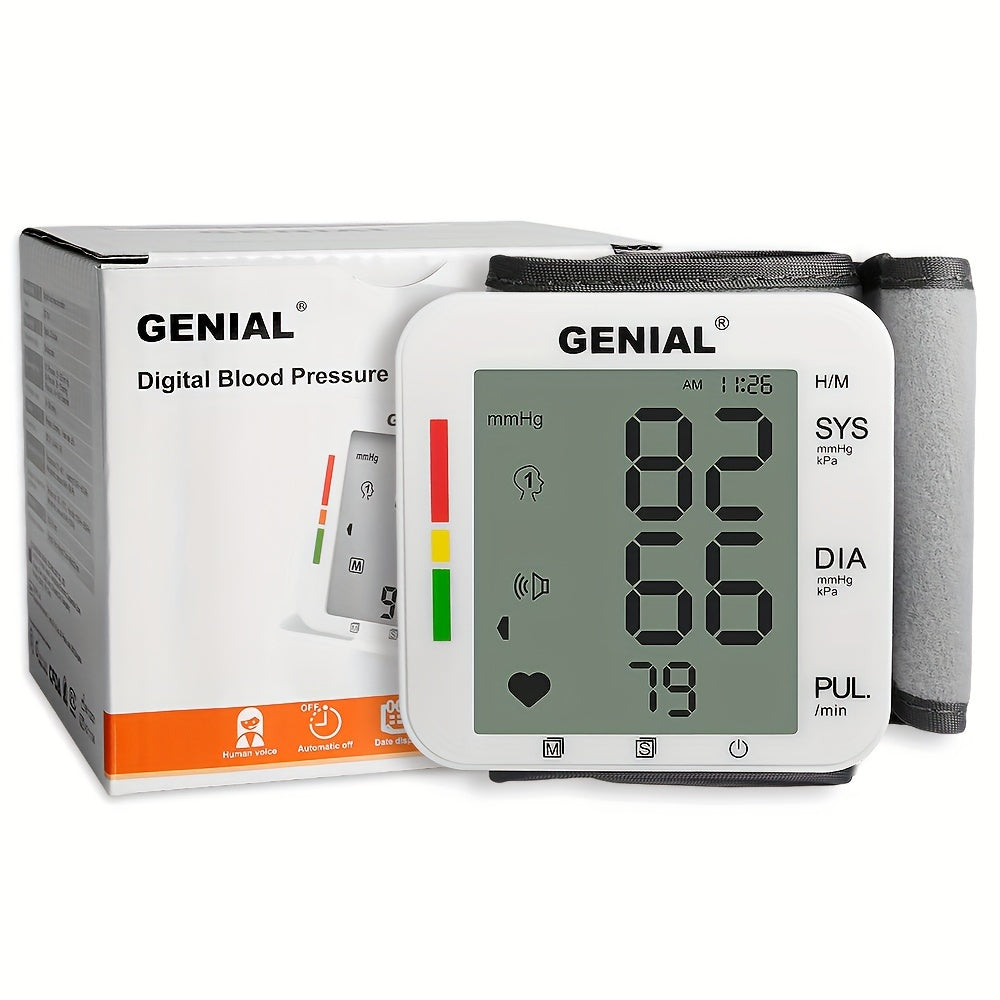 Blood Pressure Monitor Adjustable Wrist Blood Pressure Cuff 2 X 99 Readings Digital Rechargeable Blood Pressure Machine With Voice Broadcasting With Carrying Case For Home Use, Battery Not Included