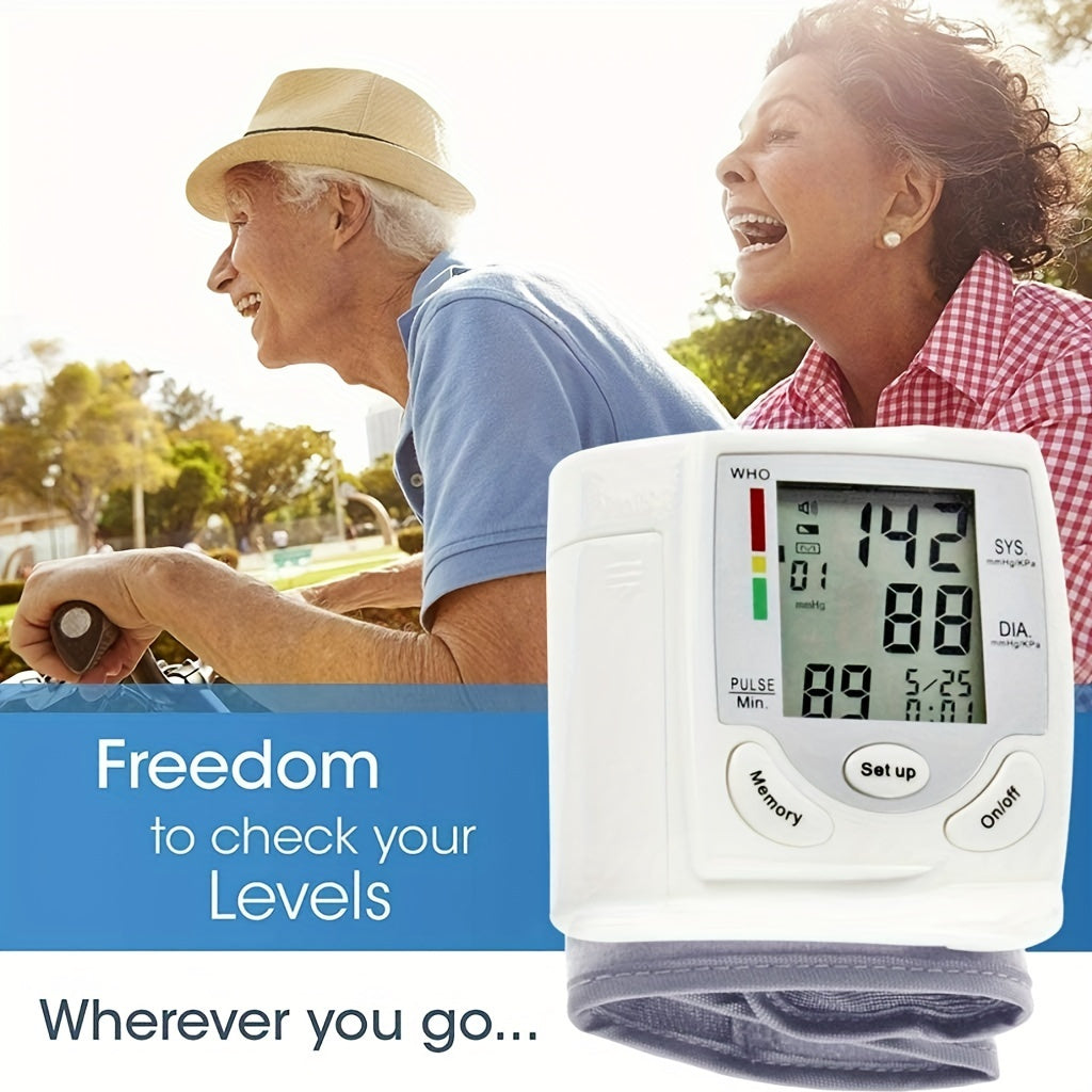 Automatic Wrist Blood Pressure Monitor with Large LCD Screen - Adjustable Cuff, Pulse Rate Detection, Irregular Heartbeat Alert, Battery-Powered(Batteries Not Included) 36V Or Lower, Safe for Adults, for Summer