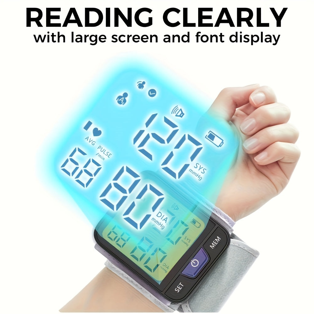 Automatic Wrist Blood Pressure Monitor With Voice, 3-Color Backlit Digital LCD Display, 240 Memory Storage For Dual Users, Portable Adjustable Cuff BP Device For Home Use.