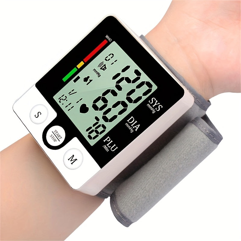 Automatic Wrist Blood Pressure Monitor with Large LCD Display, Battery-Operated, Adjustable Cuff for Home Use – Digital Sphygmomanometer for Adults, White & Black Design, Measures Systolic & Diastolic Pressures, Medical Device | Sleek Wristband Design |