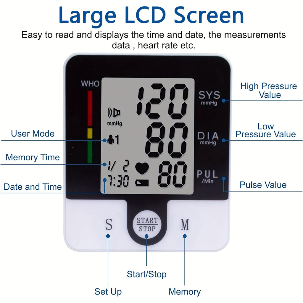 Automatic Wrist Blood Pressure Monitor with Adjustable Cuff, 90x2 Memory Storage, Large LCD Display, and Heart Rate & Sphygmomanometer Readings - Battery-Powered for Home Use, Wrist Bp Monitor | Userfriendly Design | Clear Readability