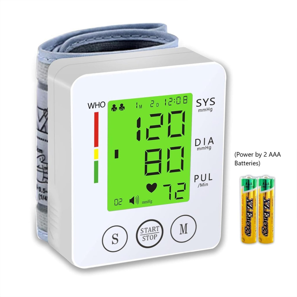 CHANG KUN Wrist Blood Pressure Monitor - Large LCD, Voice Broadcast, One-Button Operation, Heart Rate & BP Readings, Adjustable Cuff, Portable, AAA Powered, Irregular Heartbeat Reminder, 3-Color Backlight, Carrying Case Included
