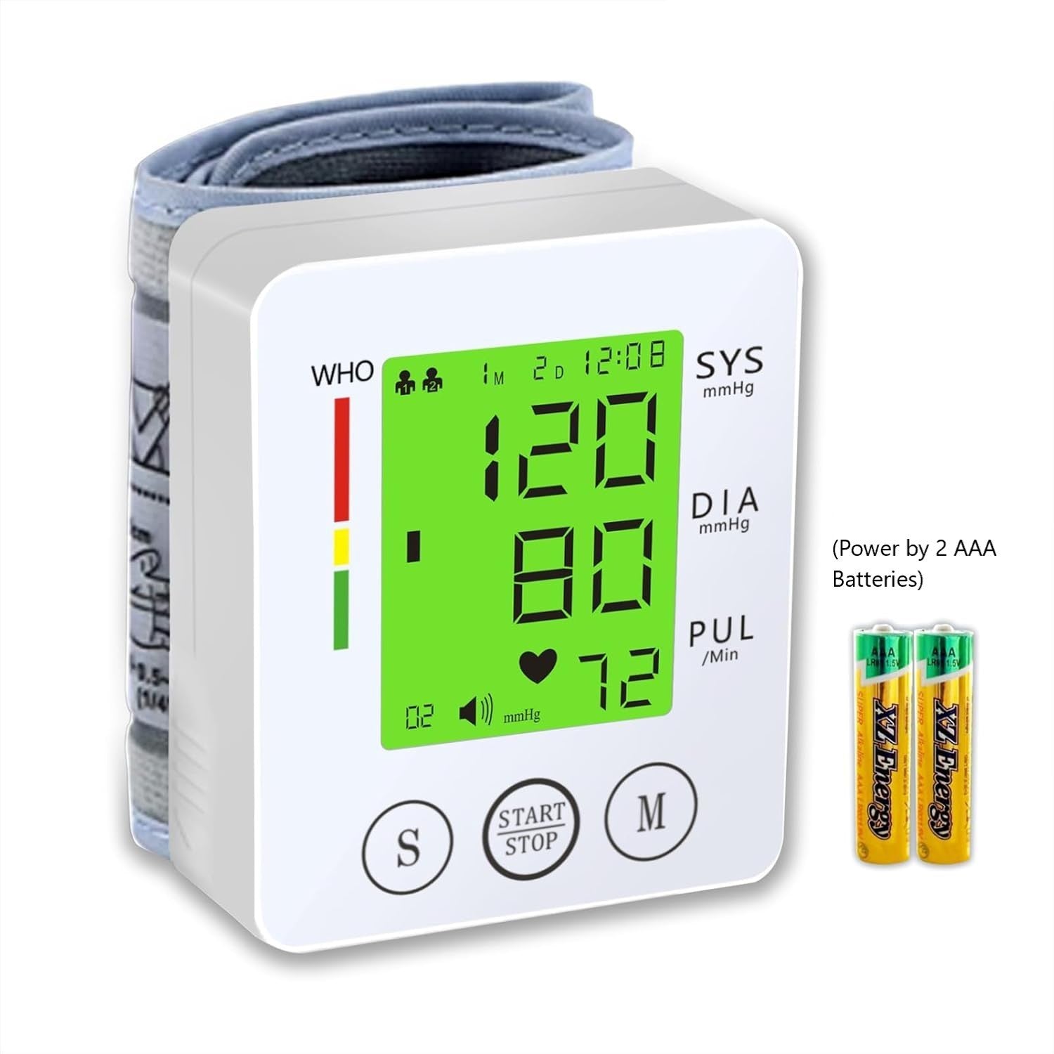 CHANG KUN Wrist Blood Pressure Monitor - Large LCD, Voice Broadcast, One-Button Operation, Heart Rate & BP Readings, Adjustable Cuff, Portable, AAA Powered, Irregular Heartbeat Reminder, 3-Color Backlight, Carrying Case Included