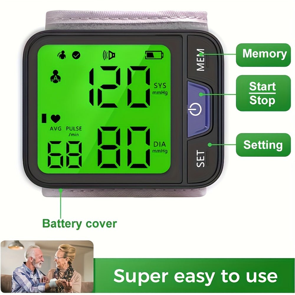 Automatic Wrist Blood Pressure Monitor With Voice, 3-Color Backlit Digital LCD Display, 240 Memory Storage For Dual Users, Portable Adjustable Cuff BP Device For Home Use.