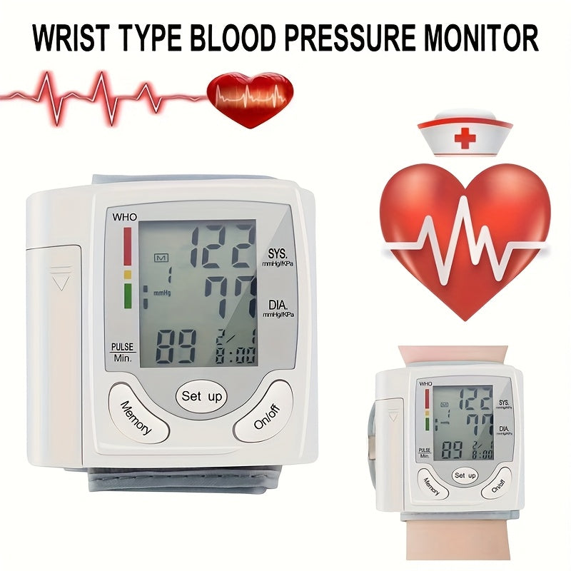 CHANG KUN Wrist Electronic Blood Pressure Monitor for Adults - Professional Medical Grade BP Sphygmomanometer with LCD Display, Adjustable Cuff, Memory Storage & Setup Menu - Home Health Monitoring (Batteries Not Included), Blood Pressure Monitor for