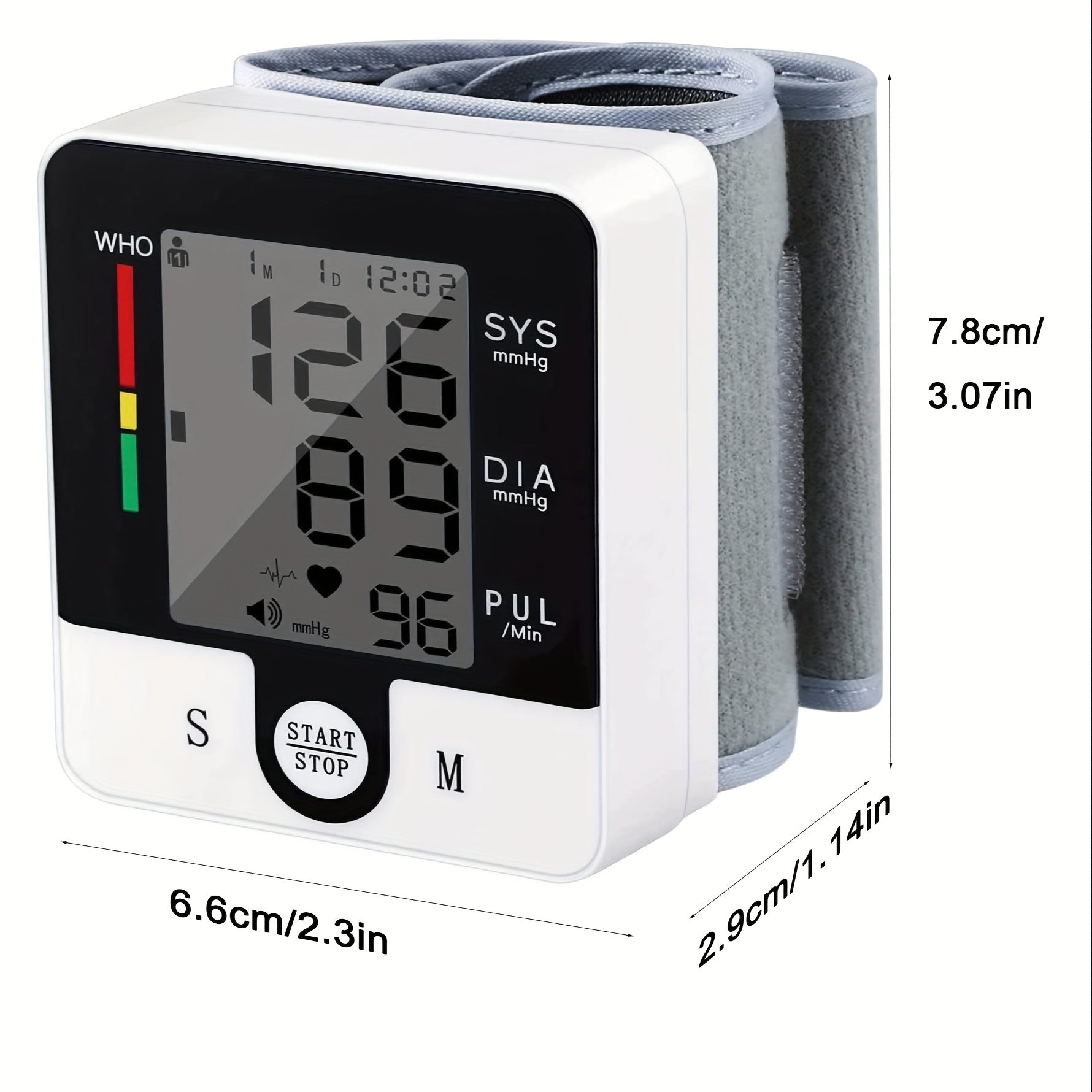 Automatic Wrist Blood Pressure Monitor with Large LCD Display, Battery-Operated, Adjustable Cuff for Home Use – Digital Sphygmomanometer for Adults, White & Black Design, Measures Systolic & Diastolic Pressures, Medical Device | Sleek Wristband Design |