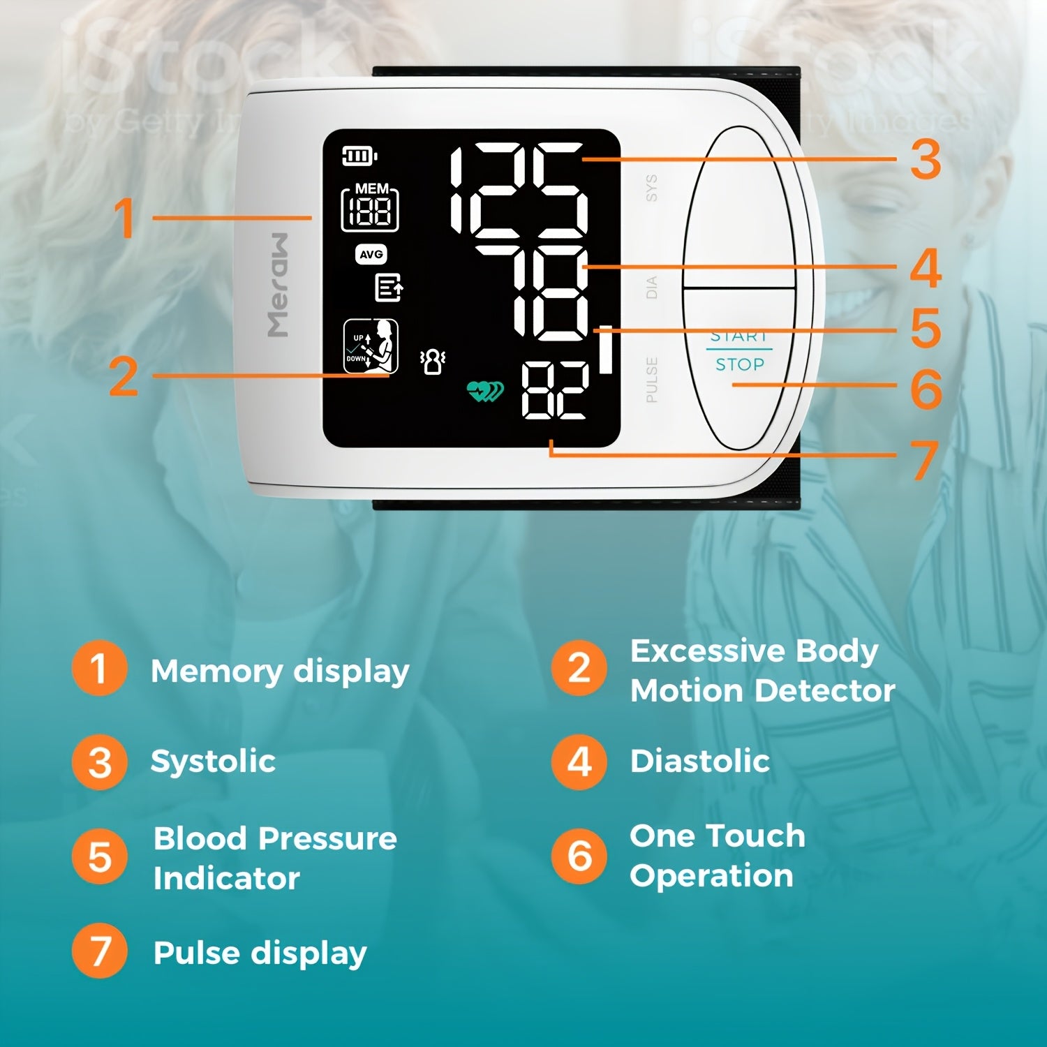 Meraw Wrist Blood Pressure Monitor for Adults with Large 5.3"-8.5" Cuff, High Accuracy Automatic BP Machine, Irregular Heartbeat Detection, App Connected (iOS/Android), Backlit LCD Display, AAA Battery Powered, Home Health Monitoring | Sleek Device Design