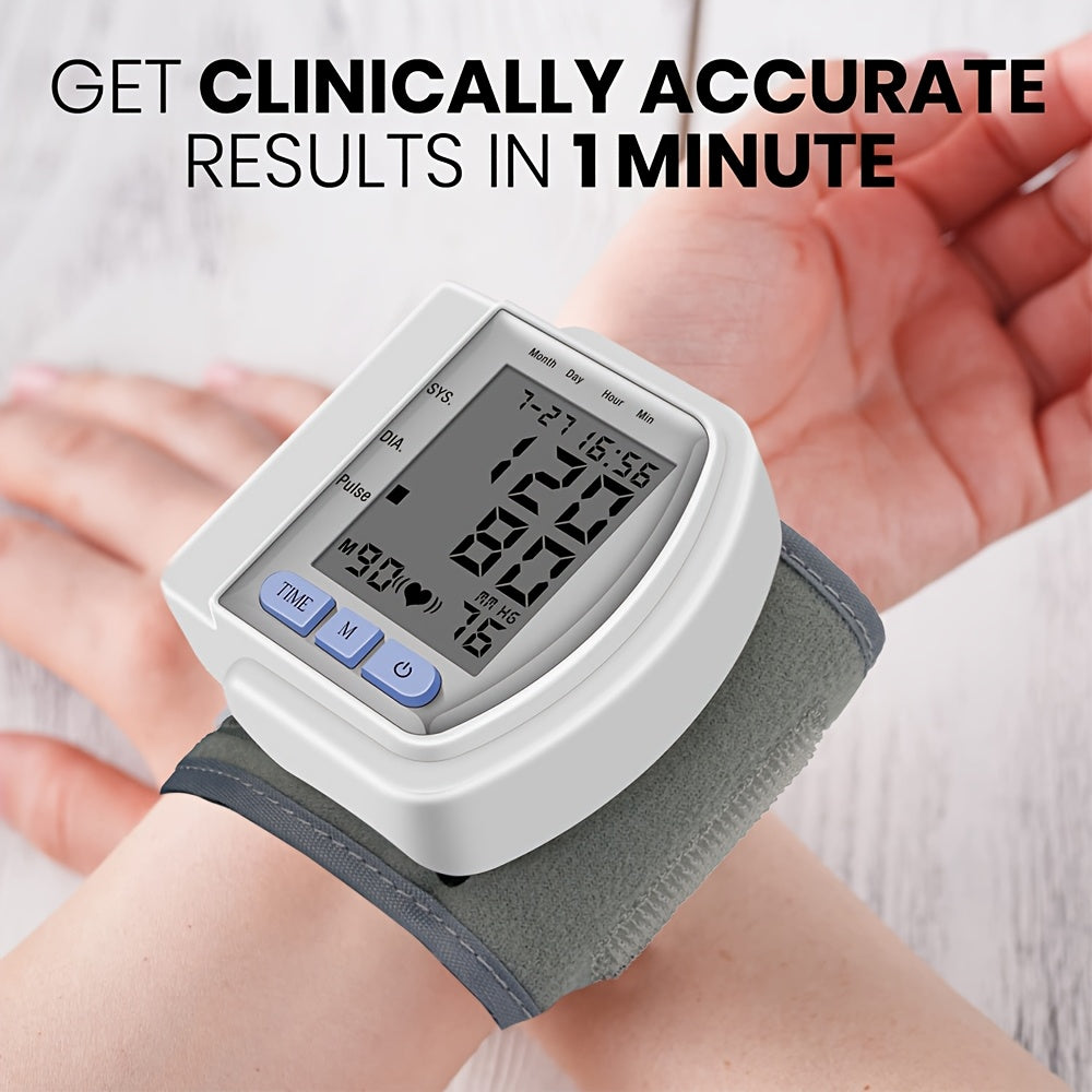 Automatic Wrist Blood Pressure Monitor with Large LCD Screen - Adjustable Cuff, Pulse Rate Detection, Irregular Heartbeat Alert, Battery-Powered(Batteries Not Included) 36V Or Lower, Safe for Adults, for Summer