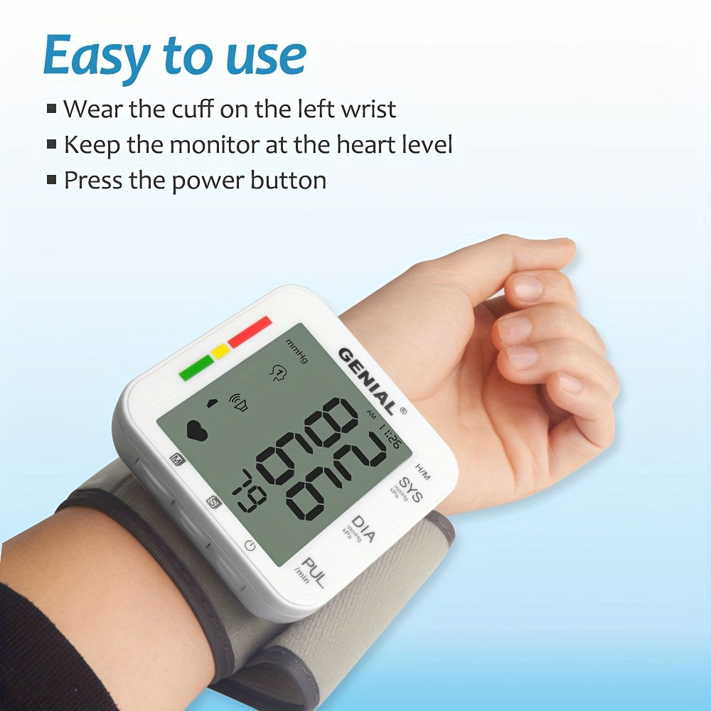 Blood Pressure Monitor Adjustable Wrist Blood Pressure Cuff 2 X 99 Readings Digital Rechargeable Blood Pressure Machine With Voice Broadcasting With Carrying Case For Home Use, Battery Not Included