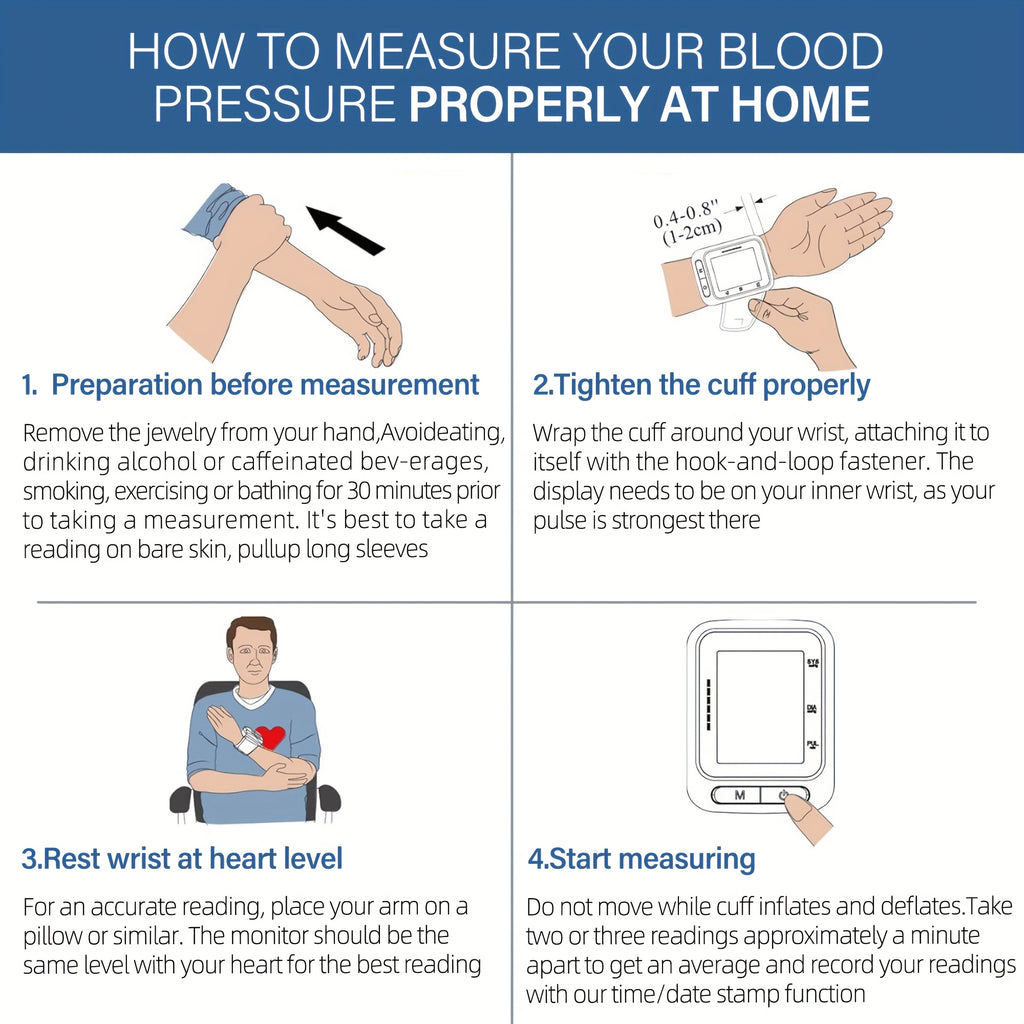 Wrist Blood Pressure Monitor, BP Cuff, Automatic Digital Blood Pressure Machine, BP Monitor, 5.3"-8.5", 4 Users, 120 Memory, Large Screen