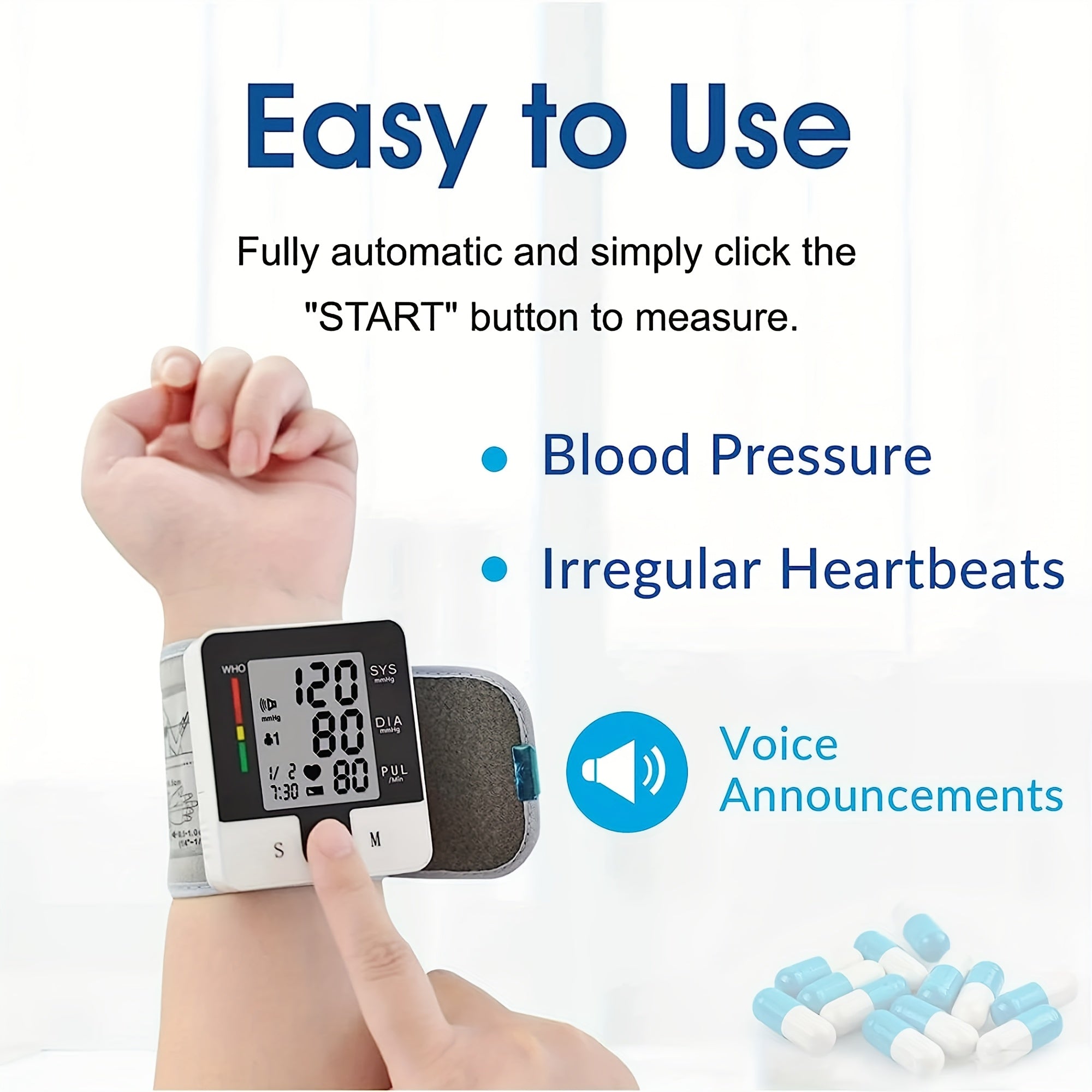 Automatic Wrist Blood Pressure Monitor with Adjustable Cuff, 90x2 Memory Storage, Large LCD Display, and Heart Rate & Sphygmomanometer Readings - Battery-Powered for Home Use, Wrist Bp Monitor | Userfriendly Design | Clear Readability