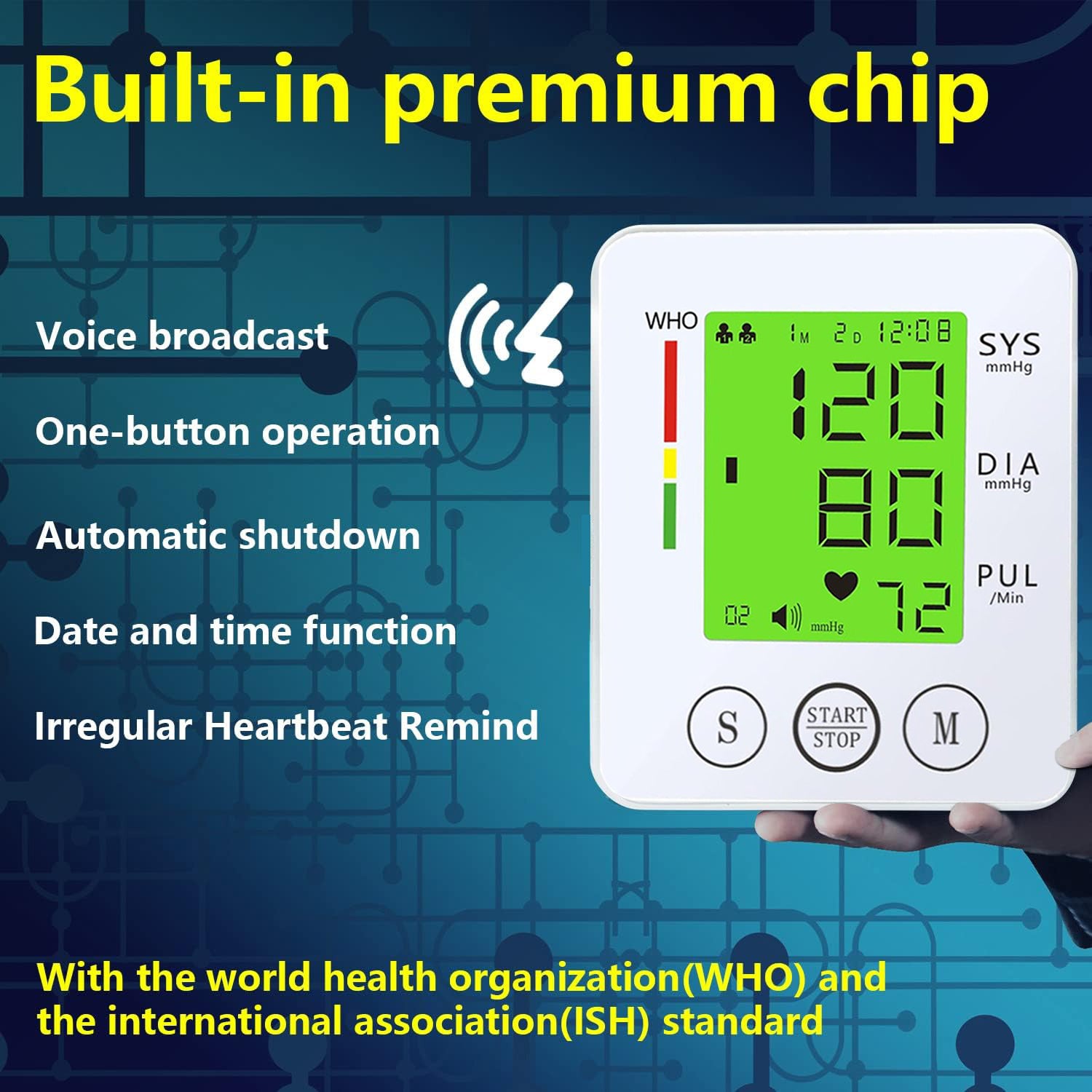 CHANGKUN Voice-Activated Automatic Wrist Blood Pressure Monitor with Tricolor LCD Display, Heart Rate & Adjustable Cuff - Digital Sphygmomanometer for Home Use, Battery Operated (2 AAA), Blood Pressure Checker | Modern Digital Monitor | Soft Fabric Cuff,